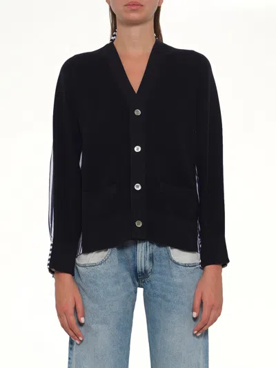 Sacai Cotton Knit X Poplin Cardigan In Black