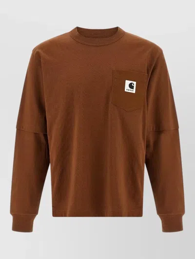 Sacai Cotton Long-sleeve T-shirt In Brown