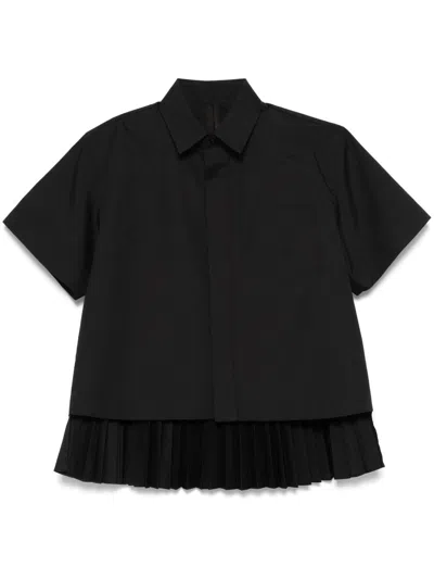 Sacai Cotton Pleated Shirt In Black
