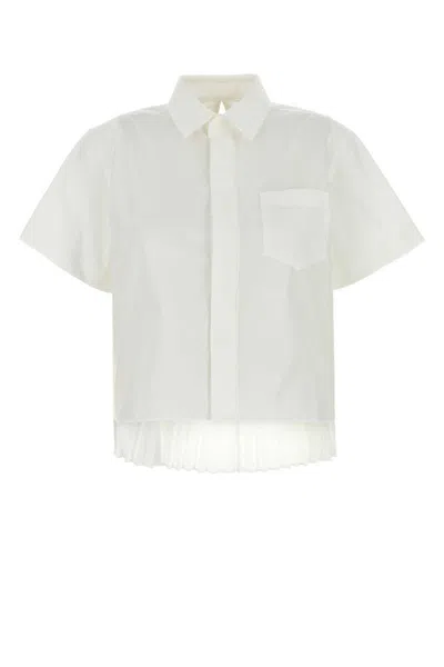 Sacai Cotton Pleated Shirt In Beige