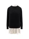 Sacai Short Dress With Layered Design And Button Detail In Black
