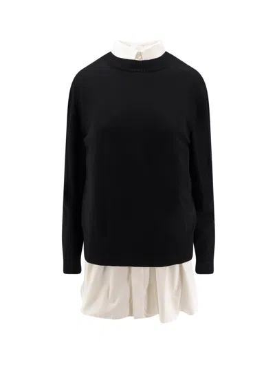 SACAI COTTON POPELINE AND KNIT SHORT DRESS