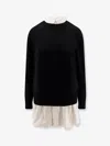 Sacai Short Dress With Layered Design And Button Detail In Black