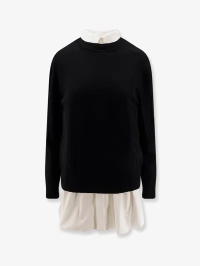SACAI COTTON POPELINE AND KNIT SHORT DRESS