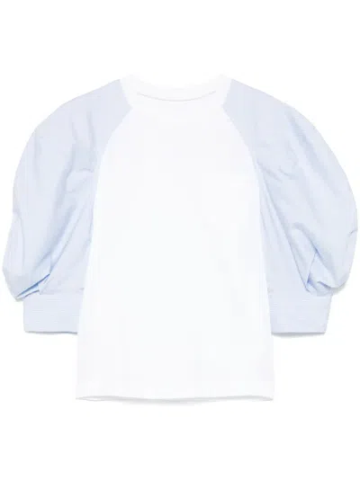 Sacai Cotton Poplin-detailed T-shirt In White