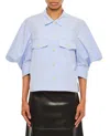 Sacai Striped Cotton Poplin Shirt In Blue