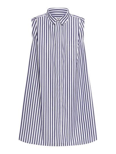 Sacai Cotton Poplin Shirt Dress In Blue