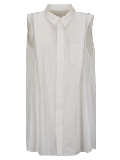 Sacai Cotton Poplin Shirt Dress In Off White