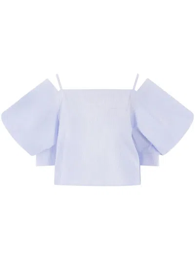 Sacai Cotton Poplin Top In Blue