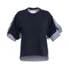 SACAI COTTON POPLIN X COTTON JERSEY T-SHIRT