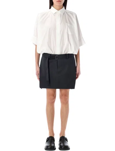 Sacai Cotton Poplin X Wool Mini Dress In Black