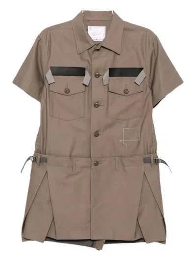 Sacai Cotton Shirt Dress In Gray