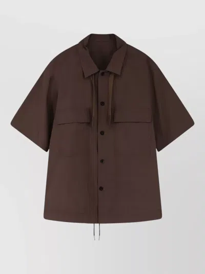 Sacai Cotton Shirt Jacket Short Sleeve Design In Brown