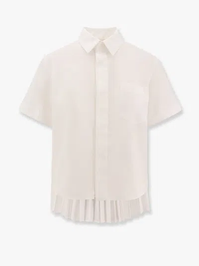 Sacai Cotton Shirt With Pleated Insert On The Back In Blue