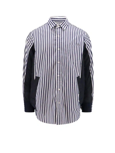 Sacai Cotton Shirt With Striped Motif In Blue