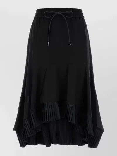 Sacai Cotton Skirt Asymmetric Hem Pleated Design In Black