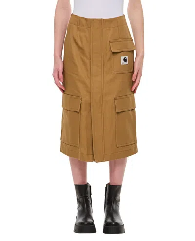 Sacai Carhartt Wip Cotton Skirt In Brown