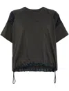 Sacai Cotton Crew Neck T-shirt With Drawstring Hem In Black