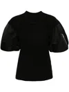 Sacai Panelled Puff-sleeve Cotton T-shirt In Black