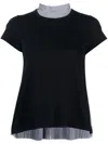 Sacai Pleated Paneled Cotton-jersey And Striped Poplin T-shirt In Blue