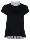Sacai Pleated Paneled Cotton-jersey And Striped Poplin T-shirt In Blue