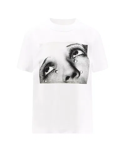 Sacai Graphic Print Cotton Crew Neck T-shirt In White
