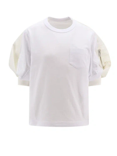 Sacai Cotton T-shirt With Balloon Sleeve In White