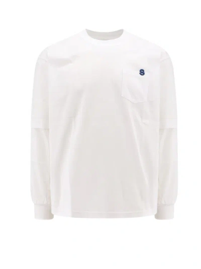 Sacai Cotton T-shirt With Embroidered Monogram In White