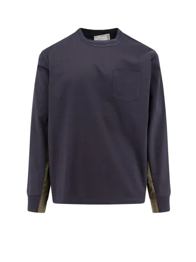 Sacai Cotton T-shirt With Nylon Insert In Blue