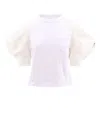 Sacai Cotton And Nylon Blend T-shirt With Balloon Sleeves In White