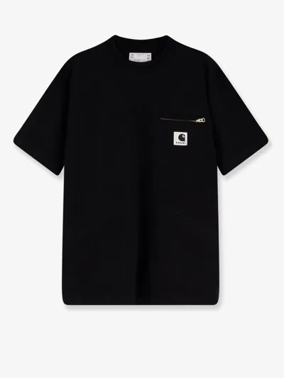 Sacai Cotton T-shirt Witht Logo Patch On The Front In Black