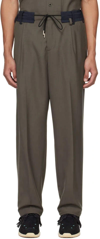 Sacai Cotton Tapered Trousers In Brown