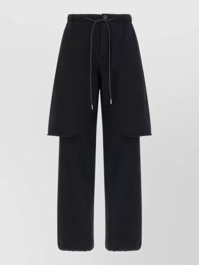 Sacai Cotton Trompe Loeil Bermuda Lounge Trousers In Black