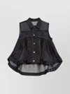 Sacai Indigo Cotton Vest With Semi-transparent Inserts In Black