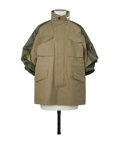 Sacai Shell-trimmed Cotton Jacket In Neutral