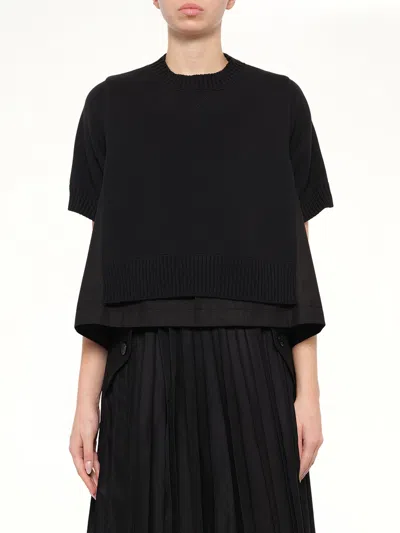 Sacai Cotton Weather X Cashmere Knit Sweater In Black