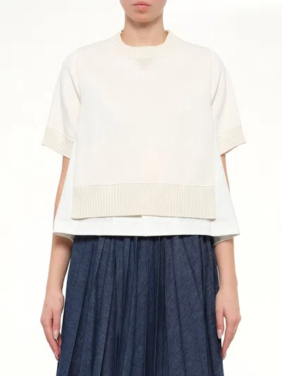 Sacai Cotton Weather X Cashmere Knit Sweater In White