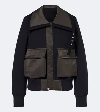 Sacai Sponge Sweat Shell-trimmed Cotton-blend And Wool Jacket In Black