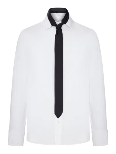 Sacai Cotton-blend Shirt With Integrated Tie In White