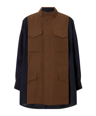 Sacai Crepe-trimmed Woven Shirt In Brown