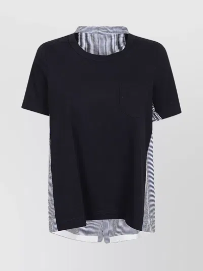 SACAI CREW NECK LAYERED T-SHIRT WITH PATCH POCKET