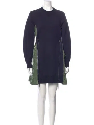 Pre-owned Sacai Crew Neck Mini Dress In Blue