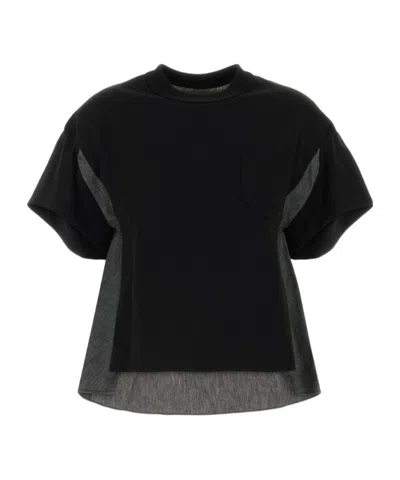 Sacai Crew Neck T-shirt In Black