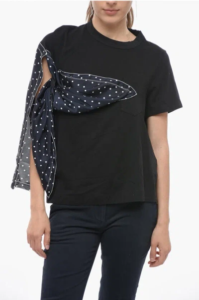 Sacai Crew-neck T-shirt With Polka Dots Foulard Detail In Black