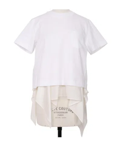 Sacai Draped-hem Asymmetric T-shirt In White