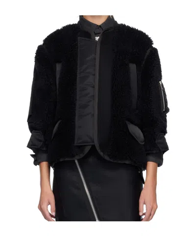 Sacai Crew Neck Zip-up Jacket In Black