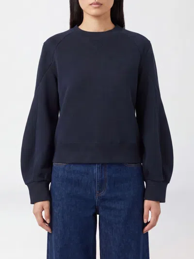 Sacai Crewneck Cotton-blend Sweatshirt With Long Sleeves And Elasticated Cuffs In Blue