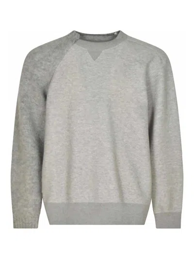 Sacai Raglan-sleeve Crew-neck Sweatshirt In Gray