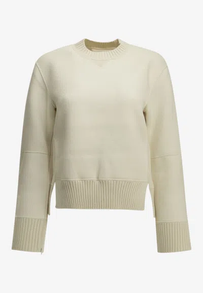 Sacai Crew-neck Sweater Made Of A Cotton-cashmere Blend In Neutral