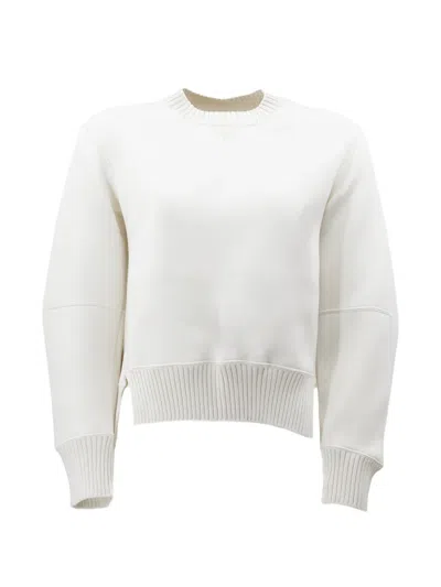 Sacai Crew-neck Sweater Made Of A Cotton-cashmere Blend In Neutral